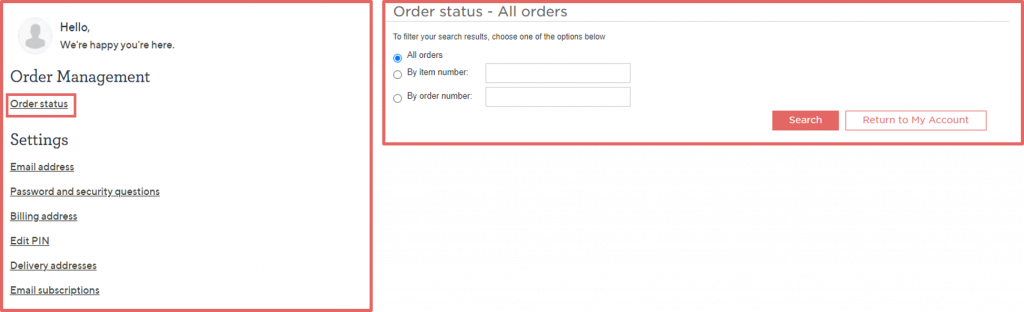 How do I view my current orders, order history and reorder